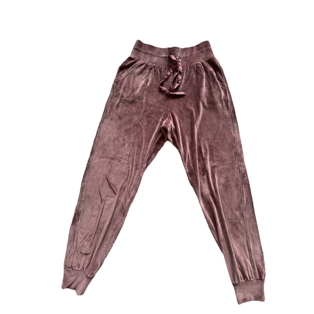 Victoria's Secret Y2K Dusty Rose Mauve Velour Gemstone Jogger Lounge Pants Sz XS